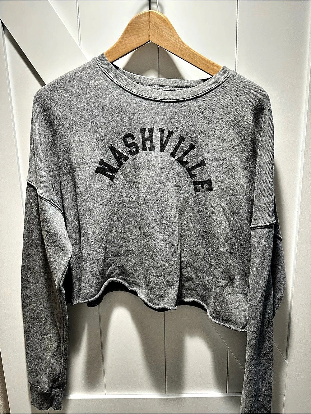 Nashville Music Is King Cropped Long Sleeve Gray Size Large